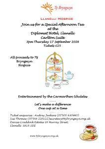 SPECIAL AFTERNOON TEA – DIPLOMAT HOTEL, LLANELLI – THURSDAY 17 SEPTEMBER 2026 AT 3PM